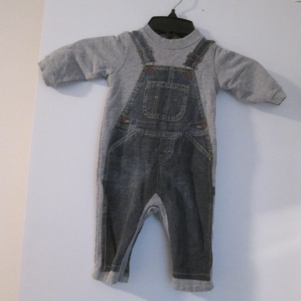 Levi's Faux Blue Jean Denim Overalls & Gray Sweatshirt One Piece Outfit 6-9 M